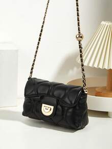 女士时尚新款百搭链条装饰吊饰刺绣菱格纹纹理纯色绗缝斜挎包，适合外出、约会、购物、通勤/工作/办公室日常使用，可作为化妆包或迷你方包，非常适合送礼