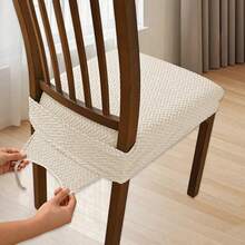 Chair Covers With Elastic Straps Solid Jacquard Stretch Dining Chair Slipcovers Decorative Seat Protector For Kitchen Home - 白色 - 查看 4