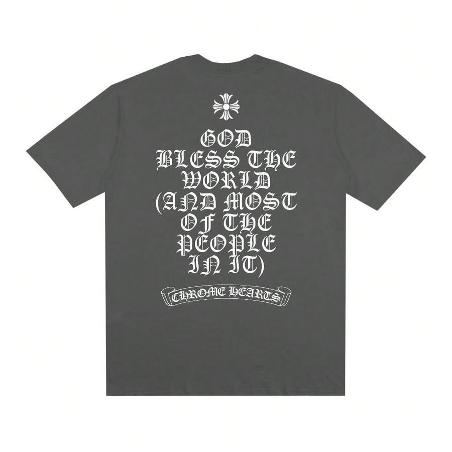 100% Cotton T-Shirt Hearts Basic Streetwear Printed Shirt Chrome CH - Xám - Xem 1