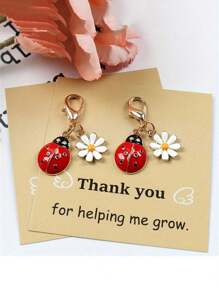 Personalized Ladybug Flower Charm Keychain Gift - Announcements For Teachers And Graduation - Seasonal Christmas And Thanksgiving Greeting With Customizable Paper Card - Animal Floral Theme, Thoughtful Appreciation Token