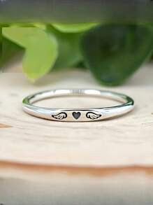 Memorial Rings For Women, Stainless Steel Jewelry, Tiny Heart With Wings Angel Ring,Stackable Personalized Gift Jewelry,Sympathy Memorial Jewelry For Loss Of Loved One Memorial - Tiny Heart With Wings Ring, Missing You Always I'll Hold You In My Heart Rings Lost Loved One Loss Miscarriage Memorial Jewelry Gift