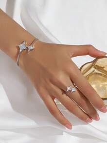 1套铜中东流行满钻大号和小号太阳星手链+戒指闪亮优雅手链戒指套装 - 滿鑽大小芒星手環+戒指 - 查看 3