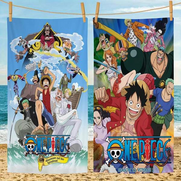 1 peça de toalha de praia japonesa de anime - P-Pieces, toalhas de banho coloridas de microfibra, secagem rápida, personalizada, sem areia, praia, academia e piscina