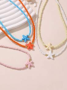 5pcs/Set Girls' Colorful Beaded Sea Star Necklace Sets
