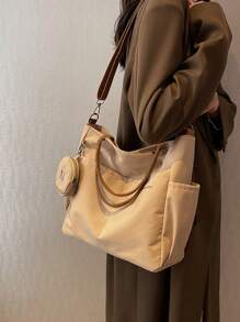 Bolso tipo tote de gran capacidad unisex con monedero 1 pieza, nuevo estilo coreano para estudiantes universitarios y de escuela secundaria, bolso casual, bolso cruzado de hombro, bolso de lona, bolso inclinado, bolso para mujer con monedero, bolso escolar para compras, vacaciones, bolso de tote con cremallera de moda, bolso tote escolar grande, múltiples compartimentos, perfecto para la playa, escuela, trabajo y uso diario