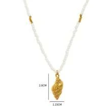 1pc 2025 Summer Beach Small Rice Pearl Necklace With Miniature 18K Gold Plated Stainless Steel Seahorse, Shell, And Starfish Pendant For Women, Casual And Resort Wear