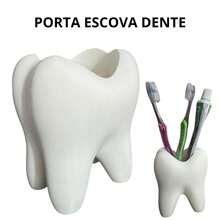 Tooth Shaped Toothbrush And Toothpaste Holder Fun Decoration 3 Compartments - White - View 1