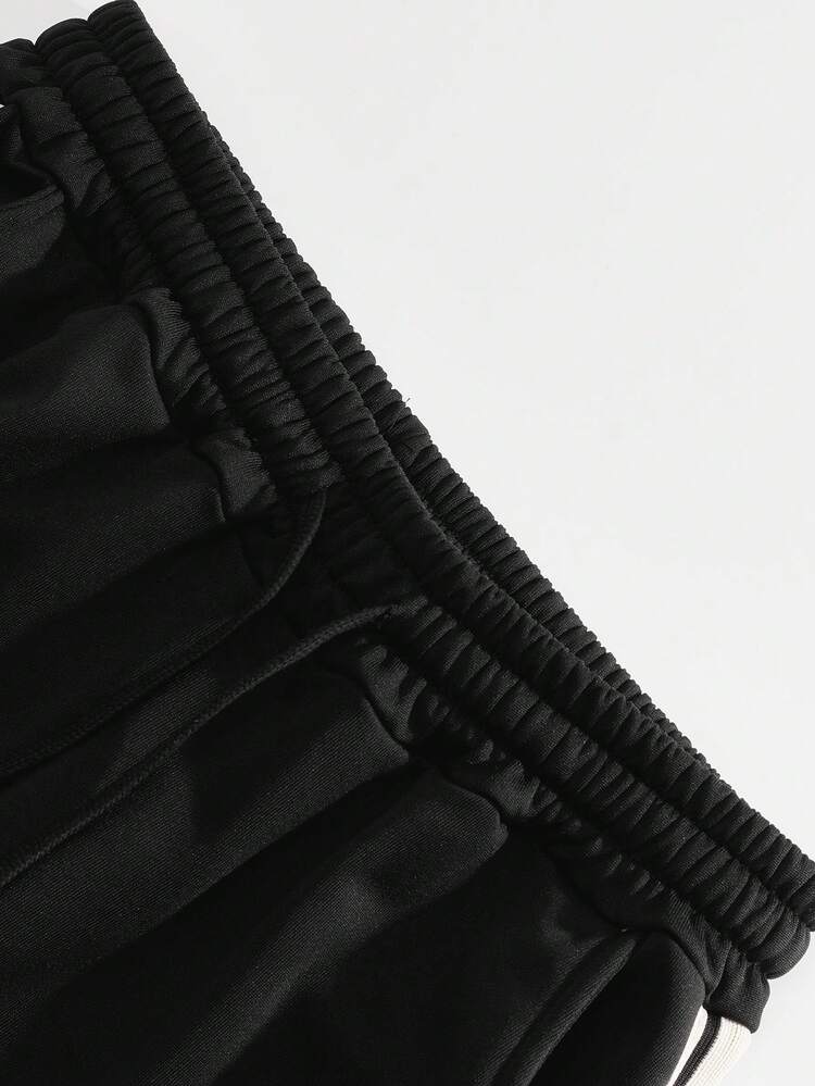 男士纯色长袖连帽卫衣和休闲裤套装（2件套），男士连帽衫套装，男士慢跑裤套装，秋季服装 - 黑與白 - 查看 8