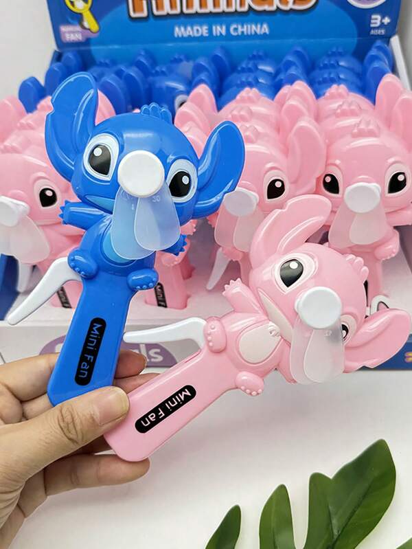 Disney 2pcs Hand-Held Push Button Cartoon Stitch & Angel Handheld Fans, Cute Appearance, No Battery Required, Suitable For Daily Use, Home, Office, Student Prizes