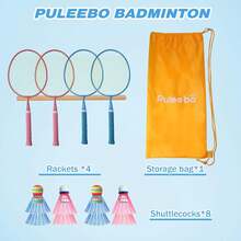 PULEEBO - Raqueta de bádminton para niños, juguetes deportivos para niños con volantes, juego de bádminton para niños y adultos, juego deportivo exterior - 2 blancos 2 rosas - Ver 9