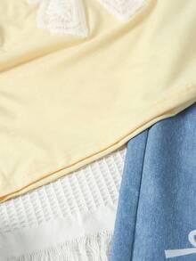 2件套青少年女孩休闲蝴蝶印花短袖T恤和直筒裤套装