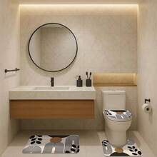 1/4 件波西米亚风格抽象图案浴室套装，包含浴帘、浴垫、U 型马桶座套、马桶盖套、防水浴室装饰、现代浴室窗帘，无需钻孔，可机洗 - 彩色 - 查看 3