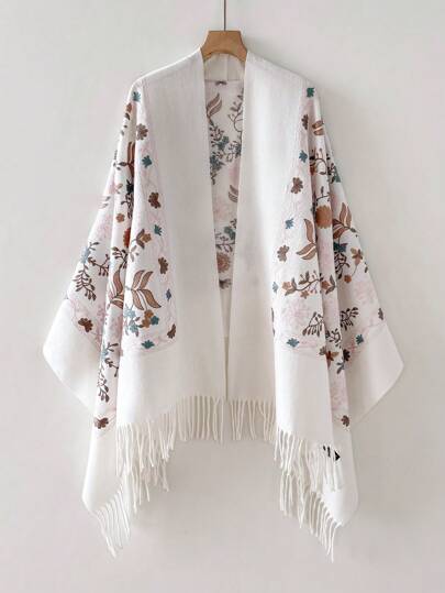 1pc Women Embroidered Women Scarrf,Faux Cashmere Scarf Wrap, Thick Warm Tassel Bohemian Style Travel Cape Shawl For Autumn/Winter