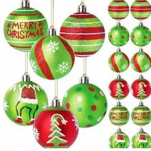 12个2.4英寸圣诞球挂饰，红绿闪亮吊坠，适用于圣诞树装饰、家居装饰、房间装饰、冬季圣诞装饰、家居圣诞礼物、圣诞装饰品 - 彩色 - 查看 1