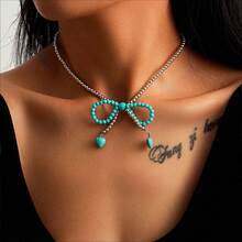 Turquoise Bohemian Style White And Green Flower Necklace - Sku9435 - View 9