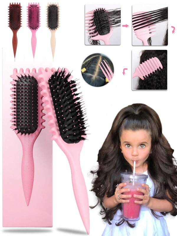 فرشاة لتعريف اللواي محددة بصندوق للشعر المجعد والمتموج والُعقدي - أداة تصفيف مضادة للتشابك بتصميم <<أخطبوط» فك التشابك لتجميع وتشكيل وفصل خصلات الشعر - فرشاة خفيفة الوزن بدون سحب للأطفال والمراهقين والبنات الصغيرات - تأتي في عبوة مناسبة للهدايا للسفر والمنزل والمدرسة