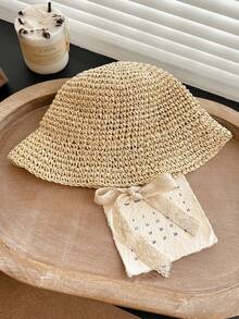 Mũ rơm buộc dây cho trẻ em, mũ che nắng mùa xuân/hè, mũ dệt có thể điều chỉnh, thích hợp cho mặc hàng ngày, du lịch, nghỉ mát, đi biển. - 1PC - Xem 10