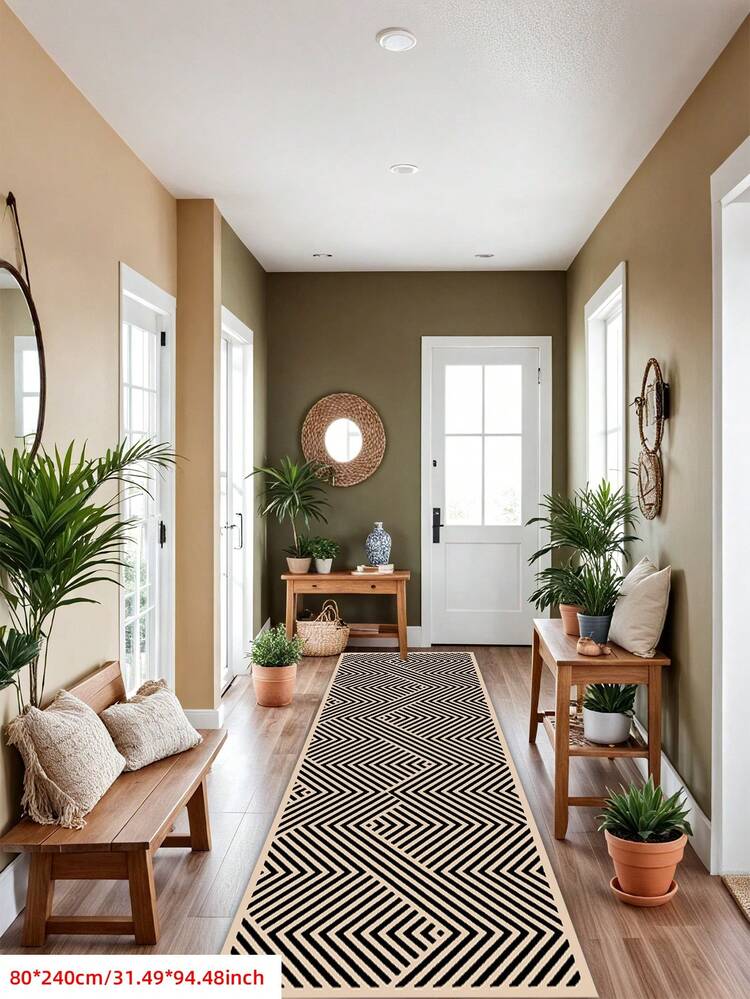 1pc Nordic Minimalist Striped Kitchen Mat, Suitable For Hardwood Floors, Can Be Used In Entryway, Laundry Room, Hallway, Bedroom, Kitchen And Other Spaces, An All-Season Home Decor Piece. Fashionable Long Mat Is Washable And Non-Slip. - Multicolor - View 9