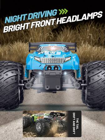 1pc 1:18 Scale 2WD RC All Terrain Remote Control Truck, 22km/H Top Speed, 2.4GHz, Suitable For Boys RC Off-Road Racing Car Toy, Durable PVC Shell, 2-Speed Control, With Color LED Lights & Rechargeable Battery, Ideal Gift For Children & Beginners, For Halloween, Christmas