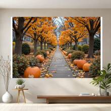 1 件秋季枫叶和南瓜派对横幅 - 鲜艳的橙色和黄色叶子的美丽家居装饰，非常适合新娘派对、摄影和季节性庆祝活动 - 多用途派对背景，适合全年使用，派对背景 | 鲜艳的叶子设计 | 耐用的涤纶，秋季装饰