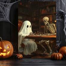 1 Piece,Ghosts And Skeletons Are Playing Chess,Halloween Modern Frameless Art Decoration Painting, Printed Posters Mural, Waterproof Canvas,Suitable For Home, Office, Bedroom, Living Room, Study, Bathroom, Bar, Wall Arts And Home Decoration, Is An Ideal Holiday Gift Halloween Decor Fall Decor Room Decor