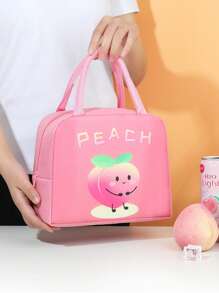 1pc Student Fruit Pattern Cartoon Lunch Box Bag, Durable Oxford Cloth, Easy To Clean, Hands Can Keep Warm And Cold Proof, Suitable For Carrying And Storing In Schools, Offices, And Outings - Outdoor Travel - Back To School Season