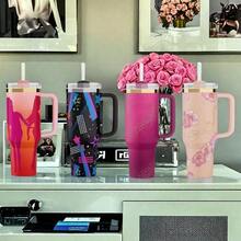 Compatible With Stanley Cup H2.0 Tumbler 40 Oz | Leak-Proof Double Wall Vacuum Insulated Stainless Steel Water Bottle,Hot/Cold Retention, Ergonomic Handle Travel Mug For Camping, Commuting, Gifts (Iced Coffee Ready)