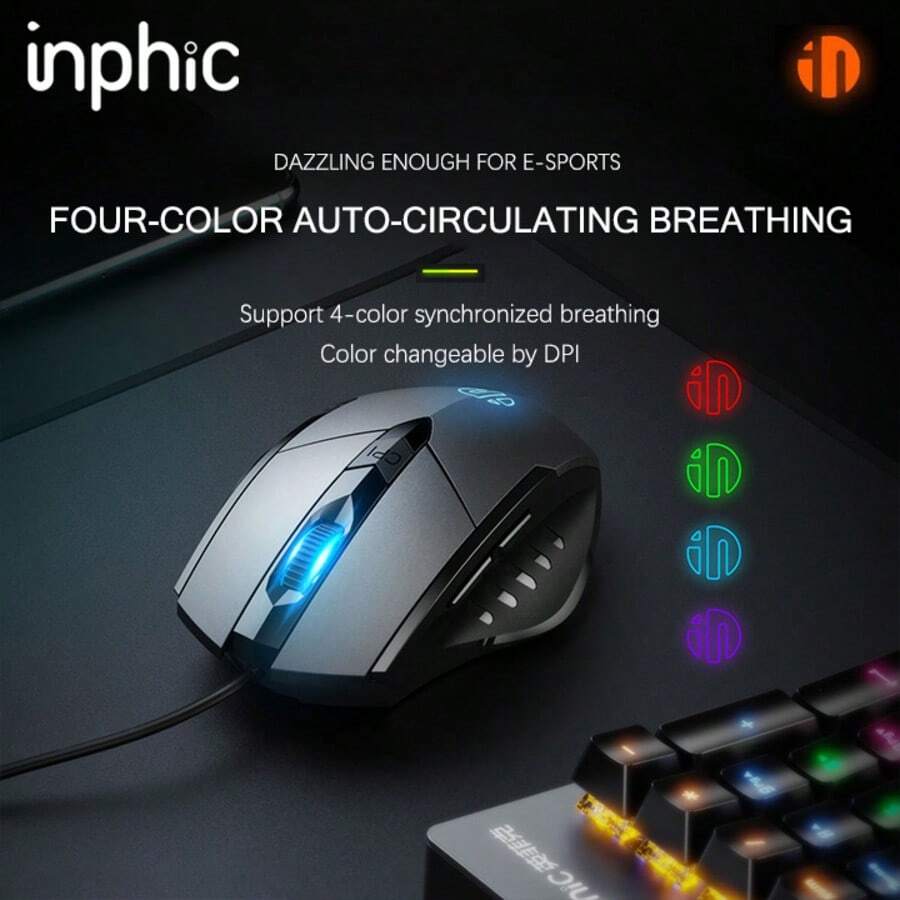 inphic Ratón de ordenador con cable, Ratón con cable USB Inphic de 4 ...