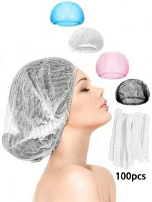 100pcs Unisex Hairnets, Shower Caps, Elastic Dust-Proof Hats For Food Service, Kitchen Headwear