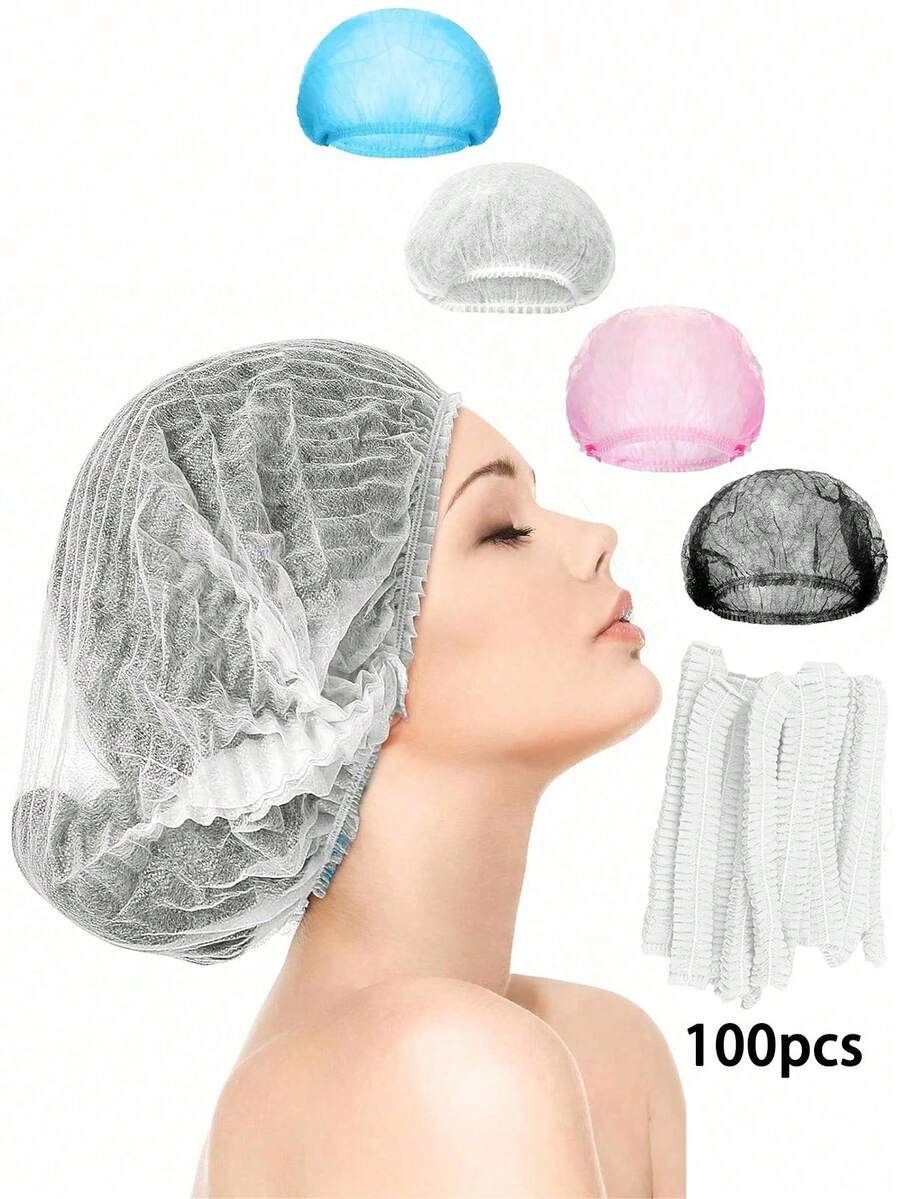 100pcs Unisex Hairnets, Shower Caps, Elastic Dust-Proof Hats For Food Service, Kitchen Headwear - Multicolor - View 1