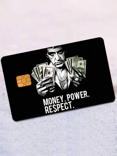1 Stück Hip Hop Geld Kreditkarten Dekorations Aufkleber, "GELD,MACHT,RESPEKT" PVC Karten kreative personalisierte ultraflache abriebfeste und fingerabdruckresistente Schutzhülle, hochwertige Qualität, kratzfest und reibungsbeständig, geeignet für Frauen und Männer, kleine Chipkarten, Bank- und Kreditkarten, Verkehrskarten, Studentenausweise, DIY Dekoration, Medaille des Kämpfers, Rangliste der Straßenkultur, Rückkehr zur Schule, Schulbedarf