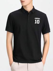 男士休闲纯色 Polo 衫，简约时尚，适合日常穿着 - 黑色 - 查看 1