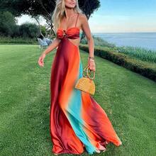 Sexy 2025 New Sexy Strap Gradient Color Island Style Dress Beach Long Dress - Picture Color - View 5