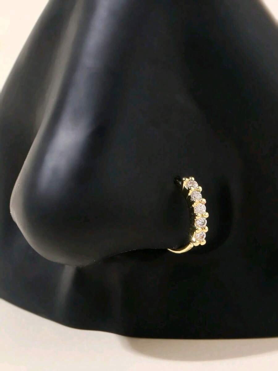 1 件简约单排锆石鼻环，时尚女士鼻环饰品 - 金黃色 - 查看 1