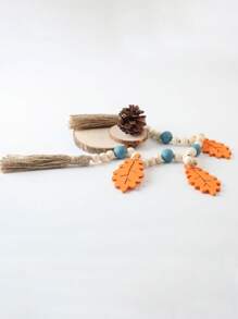 1 件波西米亚风格木珠串挂饰，秋季感恩节 DIY 木制枫叶和米色珠子编织流苏挂饰，适用于家居装饰、感恩节装饰、秋季装饰、圣诞节装饰、餐桌装饰、壁炉架挂饰、入口装饰、日常装饰、房间装饰、墙壁装饰、客厅装饰、秋季装饰，