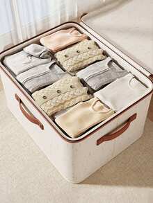 1PC/2pcs天山亚麻双窗拉链盒被子收纳盒家用布艺整理收纳箱大号储物盒