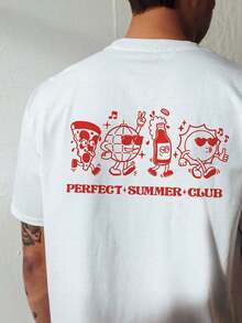 Men Casual Round Neck Short Sleeve 100% Cotton T-Shirt, Summer Vacation Top, Funny Graphic Tees, Y2K Street Wear, Gifts For Boyfriend And Husband - 白色 - 查看 1