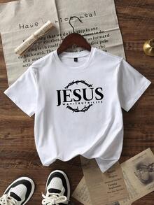 男童及青少年休闲图案印花圆领短袖T恤，夏季上衣