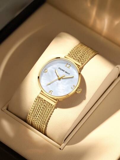 DAYAND NIGHT Nuevo reloj de mujer Otoño/Invierno 2025, accesorio de moda, estilo pulsera de cadena dorada/plateada, diseño árabe y europeo, cuarzo, lujoso y elegante, versátil para fiesta, cena o uso diario. Regalo perfecto para Halloween, Navidad, San Valentín, aniversario o cumpleaños. Disponible en dos tamaños