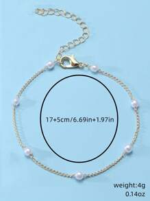 1 Pulsera de cobre con cadena y perlas, pulsera multicapa que se puede usar como tobillera, estilo femenino, pulsera de perlas multifuncional única y elegante, joyería para parejas
