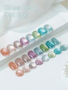 XEIJAYI 8Pcs 15Ml Clear Glass Bead Series Cat Eyes Nail Polish Soak Off UV LED Gel Varnish Nail Art For Women DIY-No Magnetic Stick Included - 彩色 - 查看 4