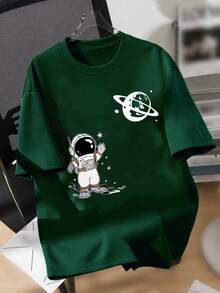 Bộ 3 áo thun cổ tròn tay ngắn in họa tiết phi hành gia không gian cho bé trai, thời trang, mùa hè/thu - Nhiều màu - Xem 4