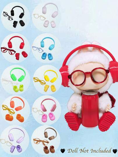 3 Piezas Kit de Fabricación de Muñecas DIY Compatible con Labubu que incluye Gafas, Zapatos y Auriculares, Regalo Creativo para Estudiantes, Familia, Amigos, Maestros para Fiestas de Cumpleaños, Halloween, Navidad, Decoraciones, Disfraces de Boda, Fiesta de Música, Regreso a Clases (Muñeca no incluida)