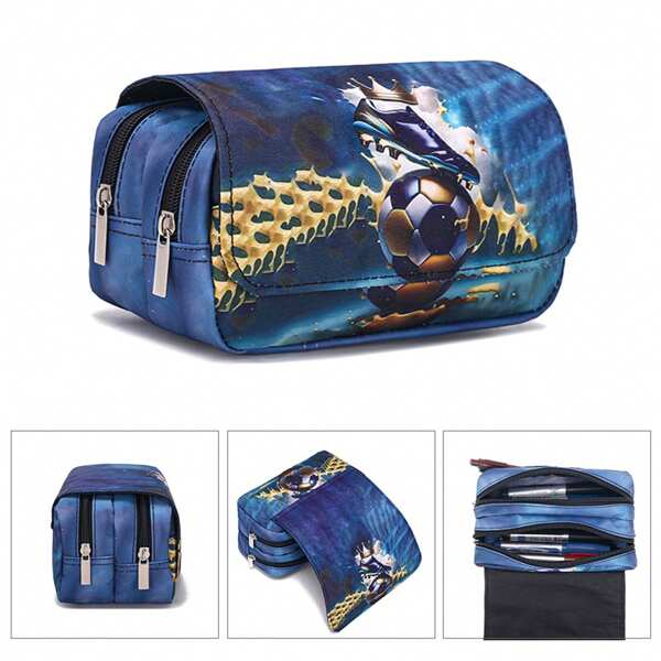Pencil Case For Boys And Girls, Double-Sided Pattern Pencil Case, Large Storage Wallet Card Case,Compartment Pencil Case For School Students,School Supplies,Back To School