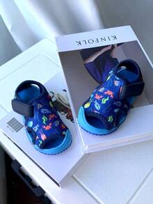 2-14岁中性儿童夏季海洋动物多巴胺色彩系列海军蓝运动凉鞋，女童户外跑步散步防滑耐用舒适软底运动凉鞋，男童夏季透气面料旅游度假沙滩凉鞋 - 藏蓝色 - 查看 1