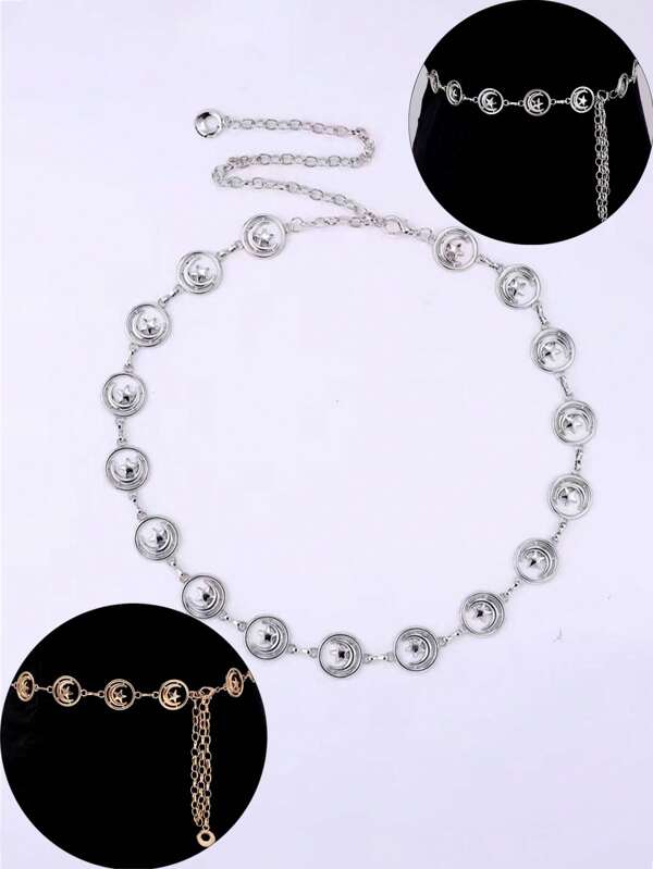 Cadena para la cintura con diseño de luna y estrella para mujeres, elegante y dulce, puede combinar con vestido largo blanco o blusas sencillas