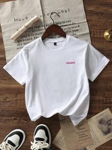 少女休閒字樣印花圓領短袖套頭T恤，夏季款 - 白色 - 查看 4