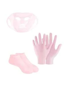 3 件套保湿手套袜面膜套装、面膜套、可重复使用的提拉紧致耳部固定器、适合干性皮肤的硅胶凝胶水疗袜、防滑硅胶凝胶高跟袜（可软化足部）、适合旅行、无香型、无需电池 - 粉色 - 查看 9