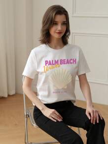 Una camiseta de cuello redondo informal con estampado para niñas y niños pequeños en verano - Una hermosa camiseta con estilo de arte de conchas que inspira la imaginación y la expresión personal. Ropa de niña, camisetas gráficas de verano, ropa de niña preadolescente