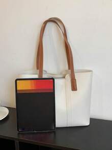 Túi Tote Da Giả Thời Trang Có Khóa Kéo, Túi Đeo Vai Sức Chứa Lớn, Thích Hợp Cho Phụ Nữ Mua Sắm, Học Sinh Trở Lại Trường, Đi Làm, Du Lịch Và Sử Dụng Hàng Ngày - trắng - Xem 3